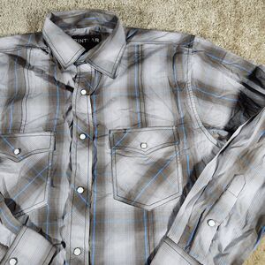Pintlar Shirt Mens M Western Long Sleeve Pearl Snap Brown Blue Plaid New